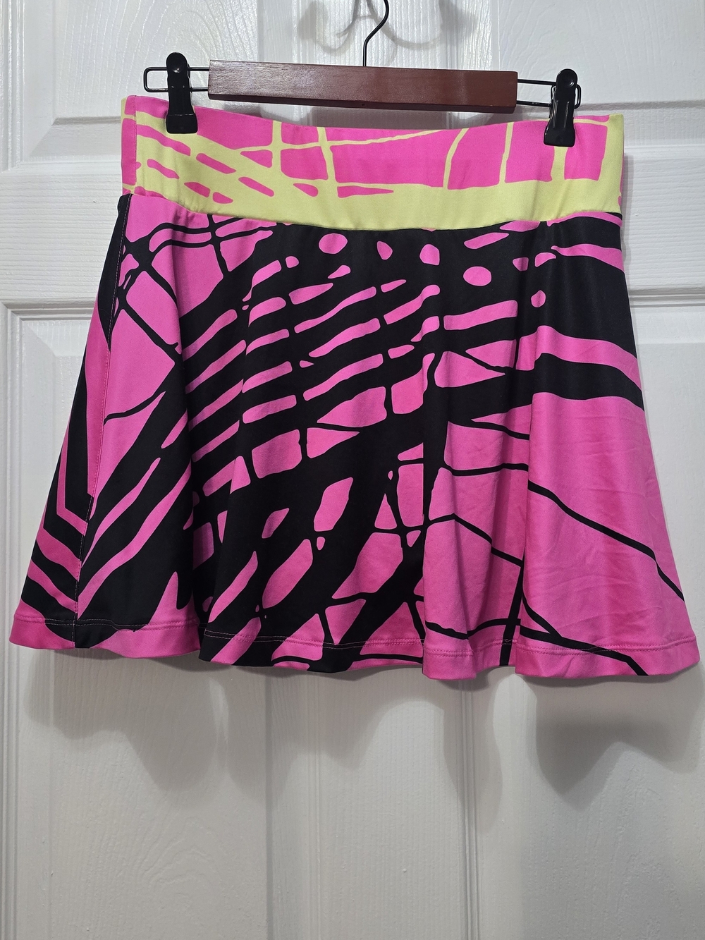 jamie sadock Neon Pink & Black Skater Skirt with Lime Waistband